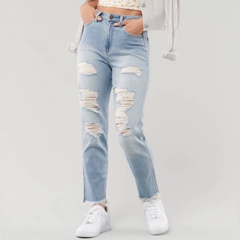 Hollister Curvy Ultra High Rise Distressed Mom Jeans